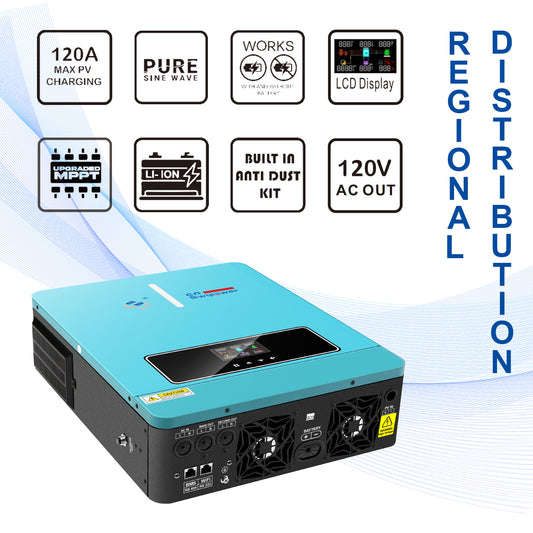 Inversor solar híbrido con MPPT 120A Controlador de carga solar ON/OFF Grid 3600W 24VDC 120VAC